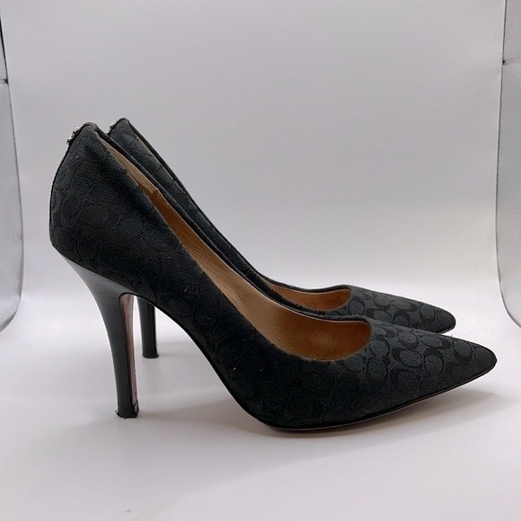 Coach Shoes - Coach Ellin Slip On High Heels Stilettos Pumps Black Monogram Logo Womens Size 7
